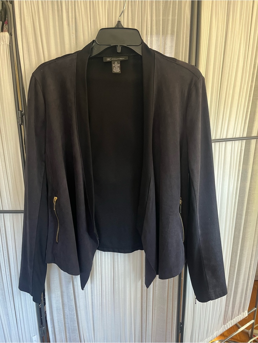 INC International Concepts Women’s Black Open Drape Zip-Pocket Jacket - Size M
